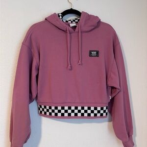 Vans Mauve Cropped Hoodie with Black & White Checkerboard Hem Size S